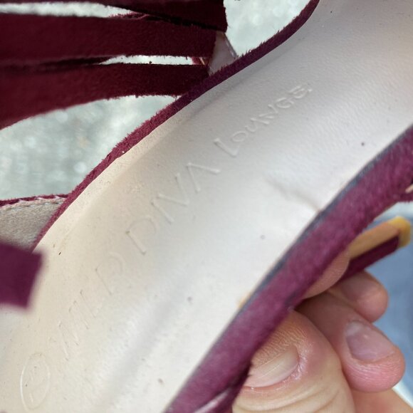 Wild Diva Lounge Burgundy Fringe Heels | Size 7.5 | Suede Cutout Stiletto Sandal - Picture 7 of 7